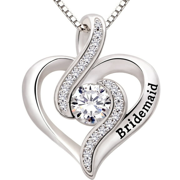 ALOV Jewelry Sterling Silver Bridemaid Cubic Zirconia Pendant Necklace