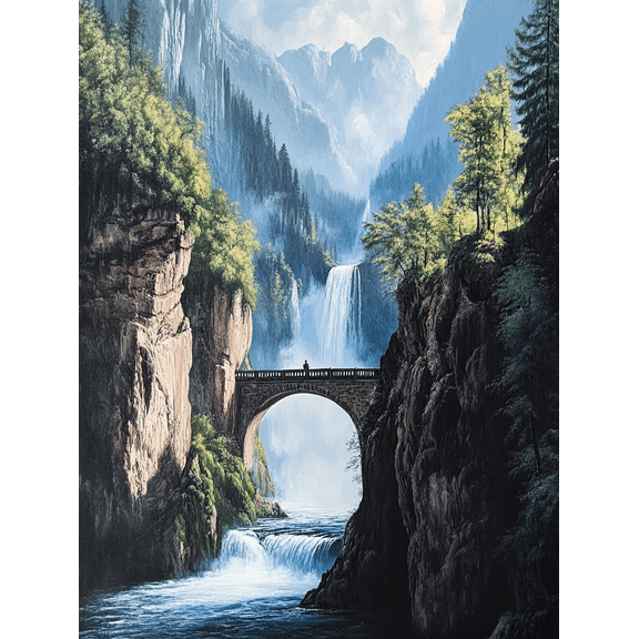 Serene Waterfall Bridge Canvas Art Print， Perfect for Living Room， Bedroom， Bathroom， Office， and Hallway Decor.