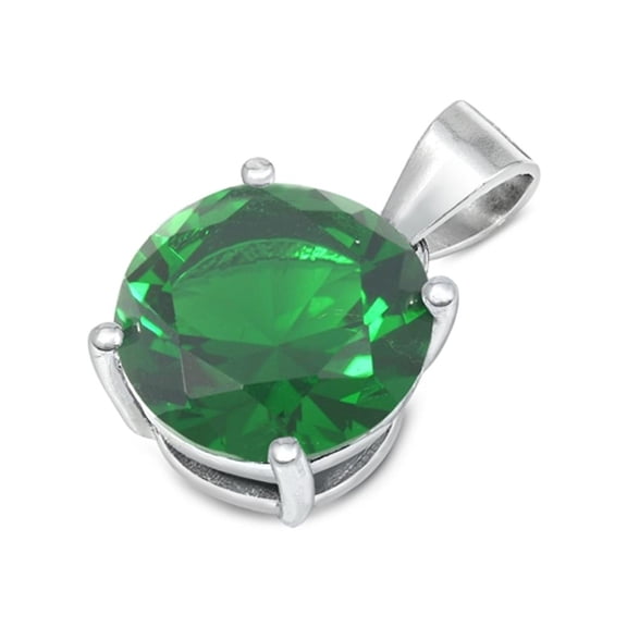 Solitaire Elegant Circle Pendant Simulated Emerald .925 Sterling Silver Charm Jewelry Female Unisex