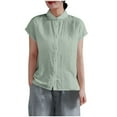 thumbnail image 4 of Vekome Womens Pullover Tops Short Sleeve Plus Size Shirts Loose Collared Casual Tee Shirts Linen Solid Color Summer Clothes, 4 of 5