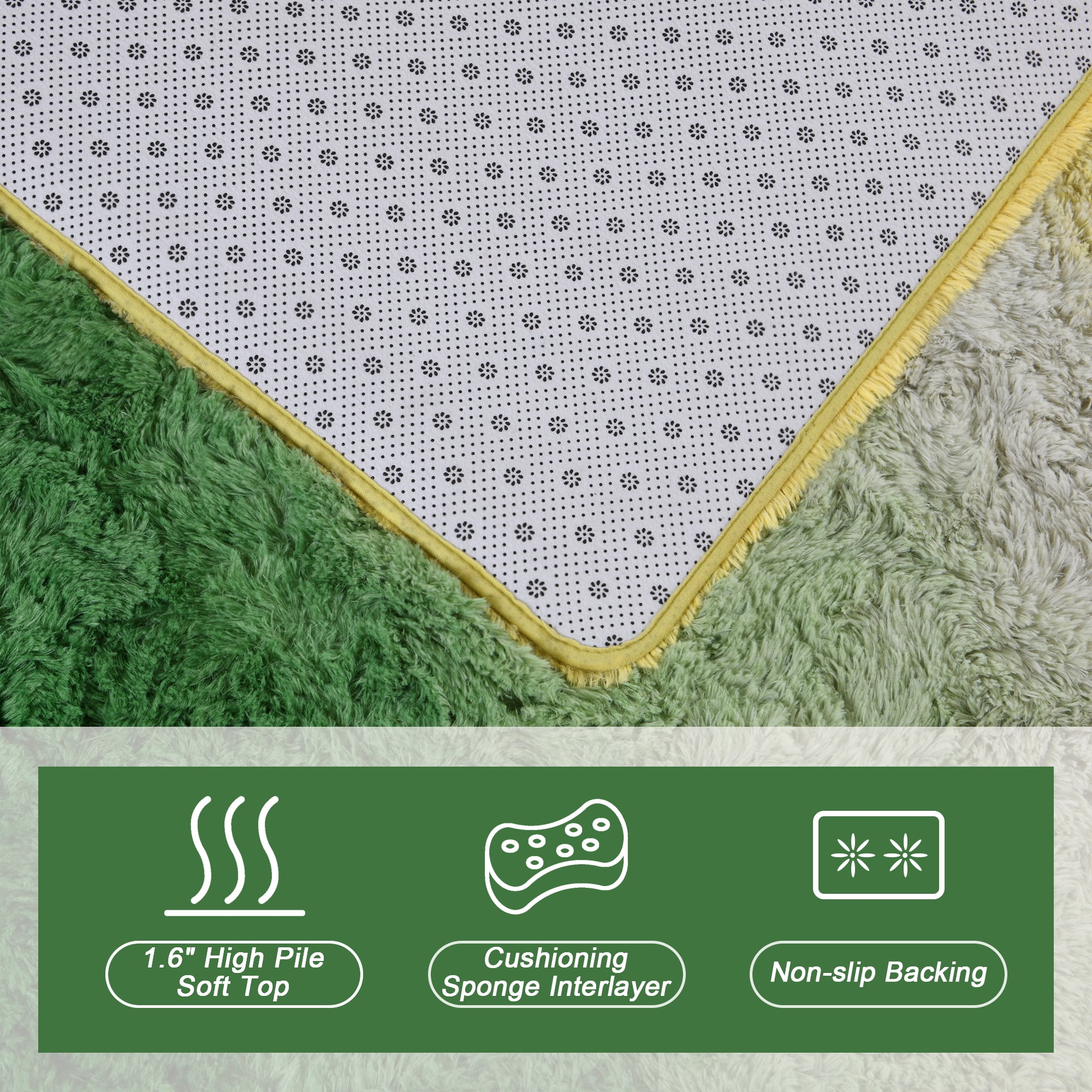 Noahas Fluffy Area Rugs Modern Soft Shaggy Yellow and Green Area Rug, 5' x 8', Anti-Slip Bottom
