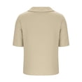thumbnail image 4 of FUYUDY Women'S Linen Blouse Short Sleeve Loose Fit Solid Color Double Open Front Lapel Shirt Comfortable Breathable Female Top For Summer Beach And Daily Wear,Beige,L, 4 of 5