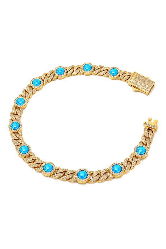 CARTIX 8MM Blue Gem Cuban Chain Necklace for Men & Women, CZ Hip Hop Bling Jewelry, Rapper Style Statement Link Chain, Gold Silver Rose Gold
