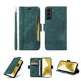 thumbnail image 1 of for Samsung Galaxy S22 Flip Case, Slide Card Pocket Premium PU Leather Folio Flip with Design Card Slots Wrist Strap Shockproof Kickstand Magnetic Protective Cover for Samsung S22, Green, 1 of 15