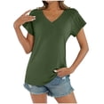 thumbnail image 3 of Ropa para chicas adolescentes,Suéter informal de manga corta con cuello en V para mujer, top de poliéster de color liso, cómodo para uso diario en casa, sopatenor, 3 of 9