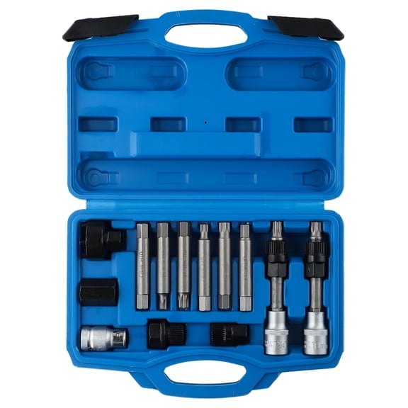 Alternator -Freewheel Pulley Removal Tool Kit, 13-Piece Engine Car Belt Wrench Set,with M8/M10/T40/T50 Sockets and Storage Case, for Automotive Repair