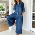 thumbnail image 2 of XIAOCHA Women's Button-Down Denim Jumpsuit Casual Long Sleeve Wide Leg Romper with Pockets,Blue, 2 of 5