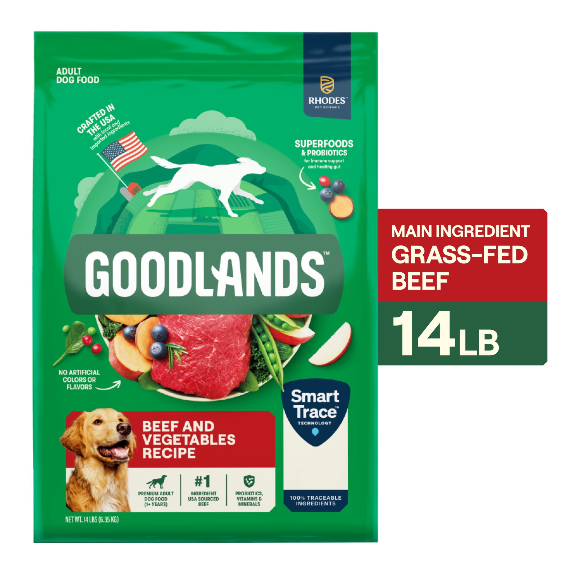 Goodlands Grass-Fed Beef & Vegetable Flavor, Dry Dog Food with Probiotics, 14 lb Bag