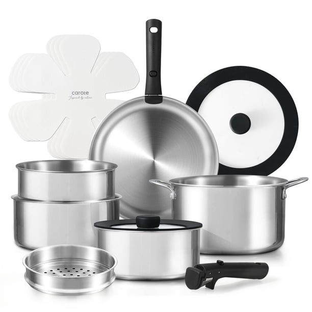 Juego de utensilios de cocina CAROTE de acero inoxidable, 14 piezas, negro de inducción