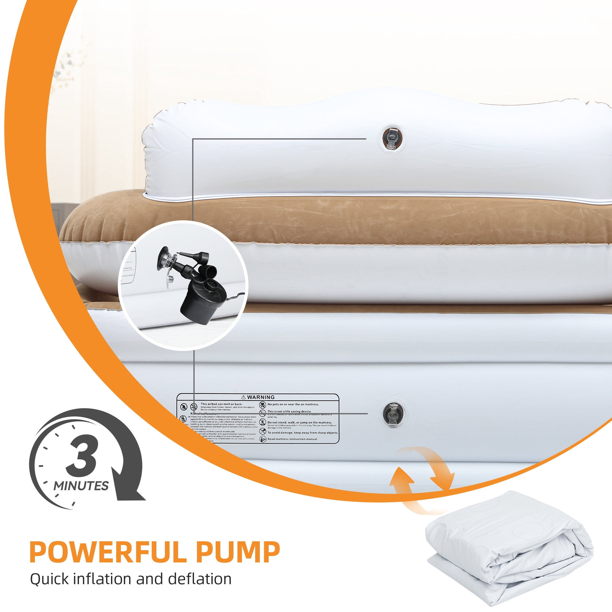 Uforic Queen Air Bed featuring Headboard, 18in Inflatable Mattress with Pillow, Portable Electric Pump, Brown - Ideal Queen Air Mattress for Camping & Home Use