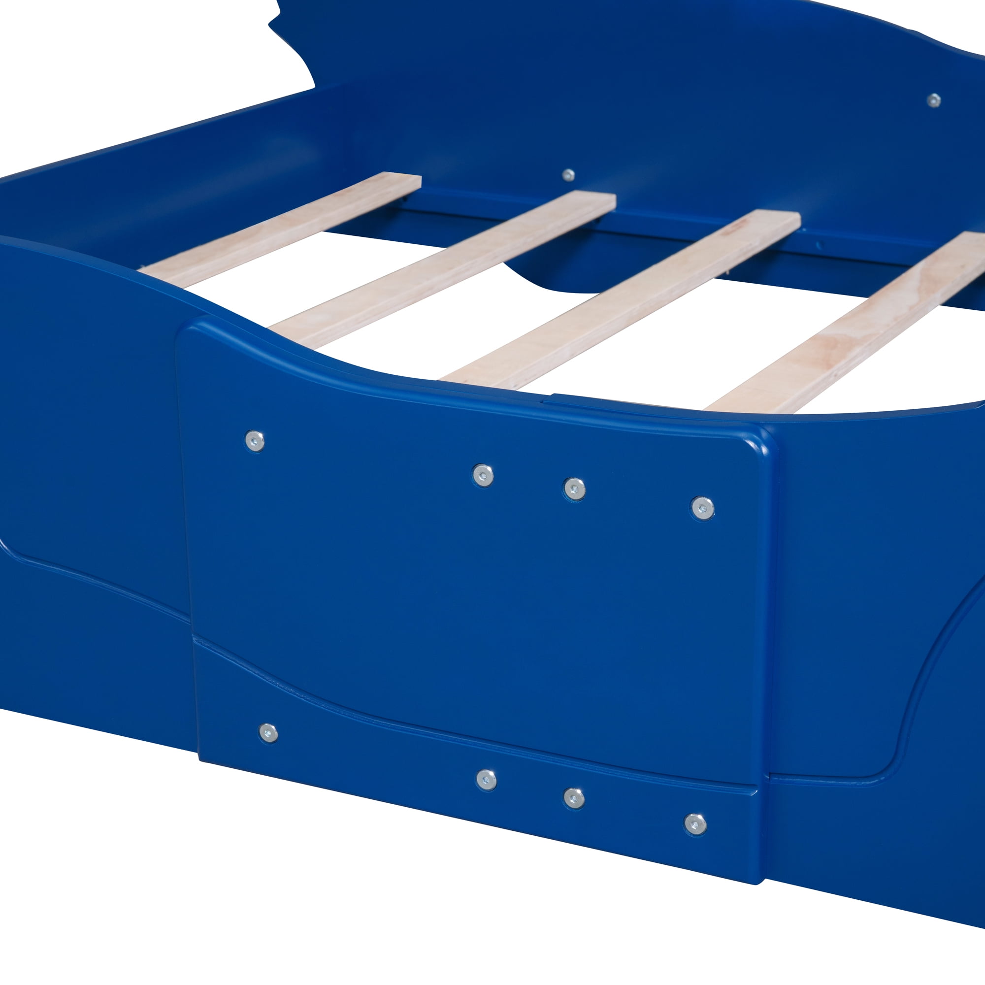 Aukfa Full Size Race Car Bed, Wood Toddler Bed with Wheels, Blue