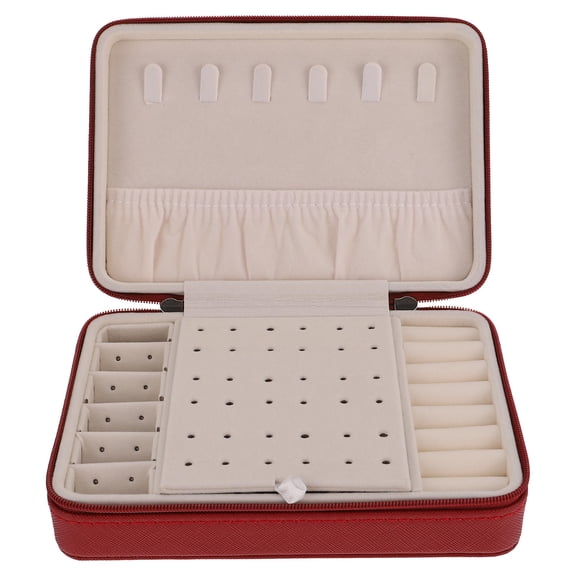HEANUJJ Dark Red Jewelry Organizer Box - Durable PU for Travel and Home