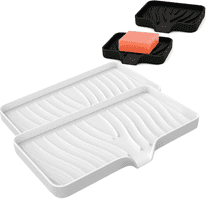 Bxaolu Silicone Soap Holder- Soap Dish with Drainage Perfect for Kitchen Counter, Scrub Holder, Sink Organizer,Soap Dishes,Sponge,Dispenser,bar Shower soap,Sink Tray(White-L,2PCS)