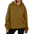 thumbnail image 2 of SYwaren Women's Chic Pullover Solid Color Half Zipper Hooded Long Sleeve Fashion Casual Oversized Loose Sweatshirt Top, 2 of 7