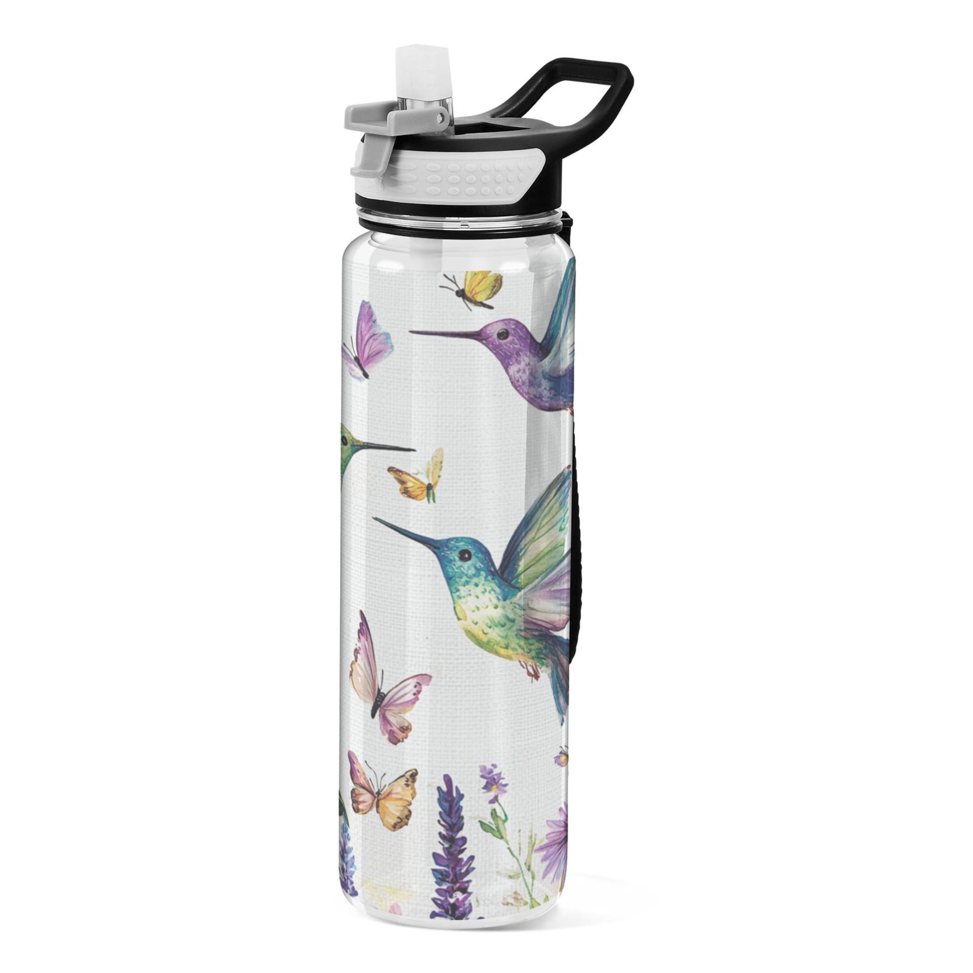 32oz Transparent Sports Water Bottle with Straw for Kids Adults Outdoor School Gym Fitness Whimsical Watercolor Painting