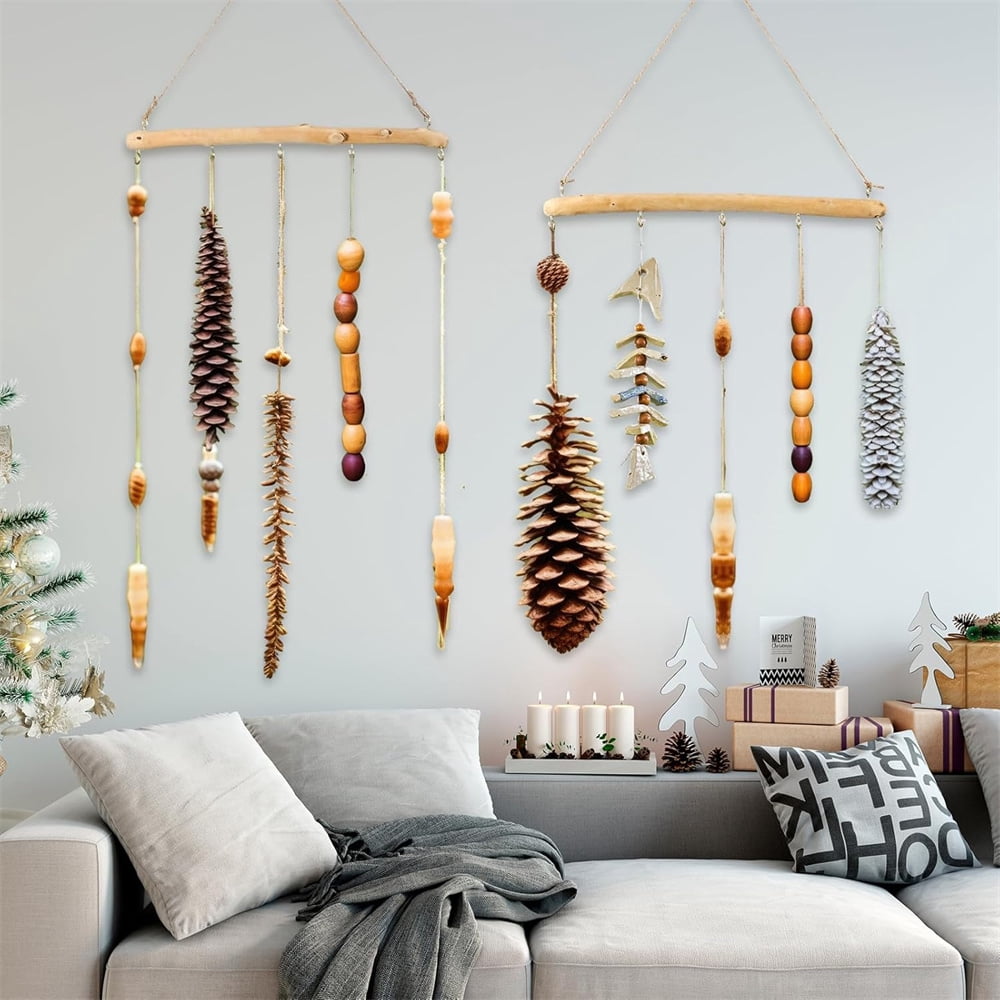 HXRH 2Pcs Driftwood Wall Hanging Jewelry Hanger 16 InchRustic Wood Hanger Tree Branch Jewelry Organizers with 5 Hooks Decor Craft