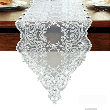 

3PCS Table Flag Desk Runner Lace Hollow-out White Coffee Party Wedding Decoration TV Cabinet Tablecloth White1