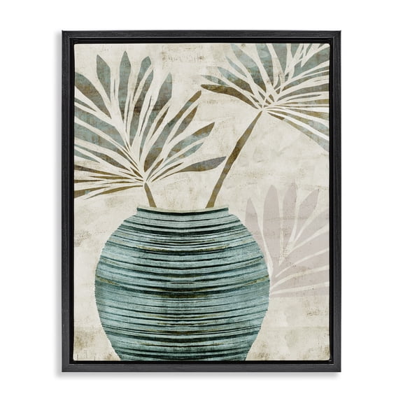 Stupell Industries Tropical Boho Plant Vase Black Floating Frame Canvas Art, 17 x 21, by Flora Kouta