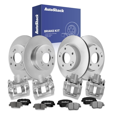 AutoShack Front & Rear Brake Rotors, Ceramic Pads & Calipers for Hyundai & Kia, Sonata 2011-2015 Optima 2011-2015, FWD L4 2.0L 2.4L - Coated - ArmorStop