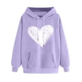 thumbnail image 2 of SEAOPEN NYNY Young Adult Heart Print Hoodies Teen Girls Graphic Sweatshirts with Pocket 2025 Fall Drawstring Hoodie Tops Lightweight Sweatshirt Purple,M, 2 of 7