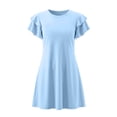 thumbnail image 6 of Fesfesfes Girls' Summer Solid Color Short Sleeve Crew Neck Elastic Waist Dress Casual Comfortable Dress for Kids A-line Ruffle Sleeve Casual Dress 5-15 Years, 6 of 6