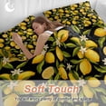 thumbnail image 4 of Queen 4 Piece Bedding Set Summer Lemon Flower Soft Breathable Duvet Cover and Pillowcase,Plant on Black Duvet Cover Set Washable Bed Sheets for Bedroom Dormitory Guest Room, 4 of 9