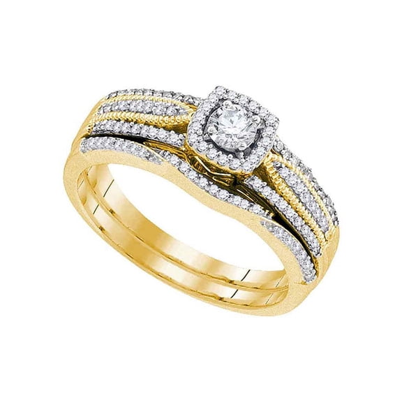 10k Yellow Gold Womens Round Diamond Bridal Wedding Engagement Ring Band Set 3/8 Cttw