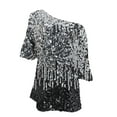 thumbnail image 2 of Womens Short Sleeve One Shoulder Sparkly Glitter Sequin Top Shirt, 2 of 5