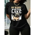 thumbnail image 2 of T-Shirt Décontracté à Col Rond pour Femmes avec Imprimé Carlin et Lac - Polyester Doux, Manches Courtes, Lavable en Machine - Parfait pour Printemps et Été, 2 of 7