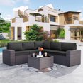 thumbnail image 1 of Kullavik 6 Pieces Patio Furniture Outdoor Sofa Wicker Rattan Conversation Set Cushion Glass Table Black, 1 of 7