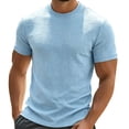 thumbnail image 2 of Dolkfu Short Sleeve Oversized Tshirts&nbsp;for Men Minimalist Blue Crew Neck Pull-on T-Shirts Modern Athletic Solid Tops Sky Blue,Xxxl, 2 of 6