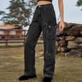 thumbnail image 4 of JGGSPWM Women's Relaxed Fit High Waist Baggy Cargo Jeans with Flap Pocket and Straight Wide Leg Y2K Fashion Boyfriend Jeans Dark Gray 2XL, 4 of 7