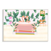 Stupell Industries Tropical Pink Flamingo Pair Bubble Bath Tropical Bathroom, 19 x 13,Design by Ashley Singleton