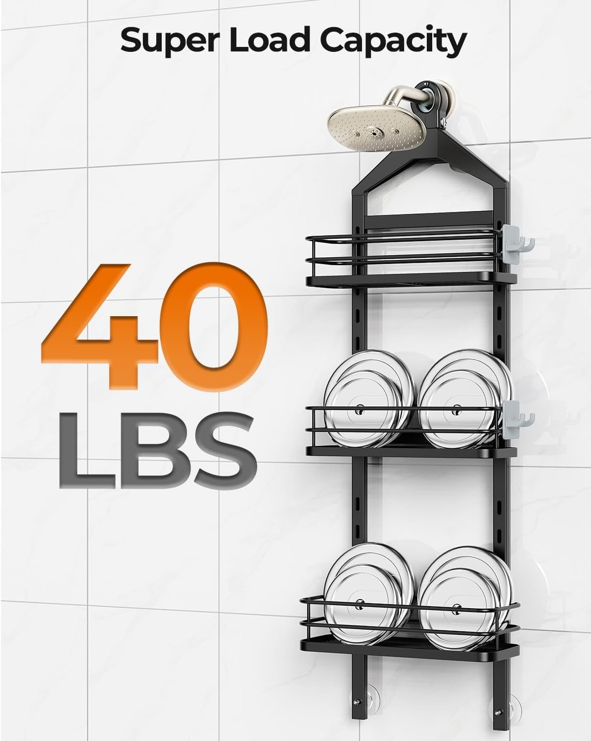 4 Tier Height-Adjustable Shower Caddy Hanging Anti-Swing-Over The Shower Head Caddy-Storage Organizer Bathroom Shelves Basket-White