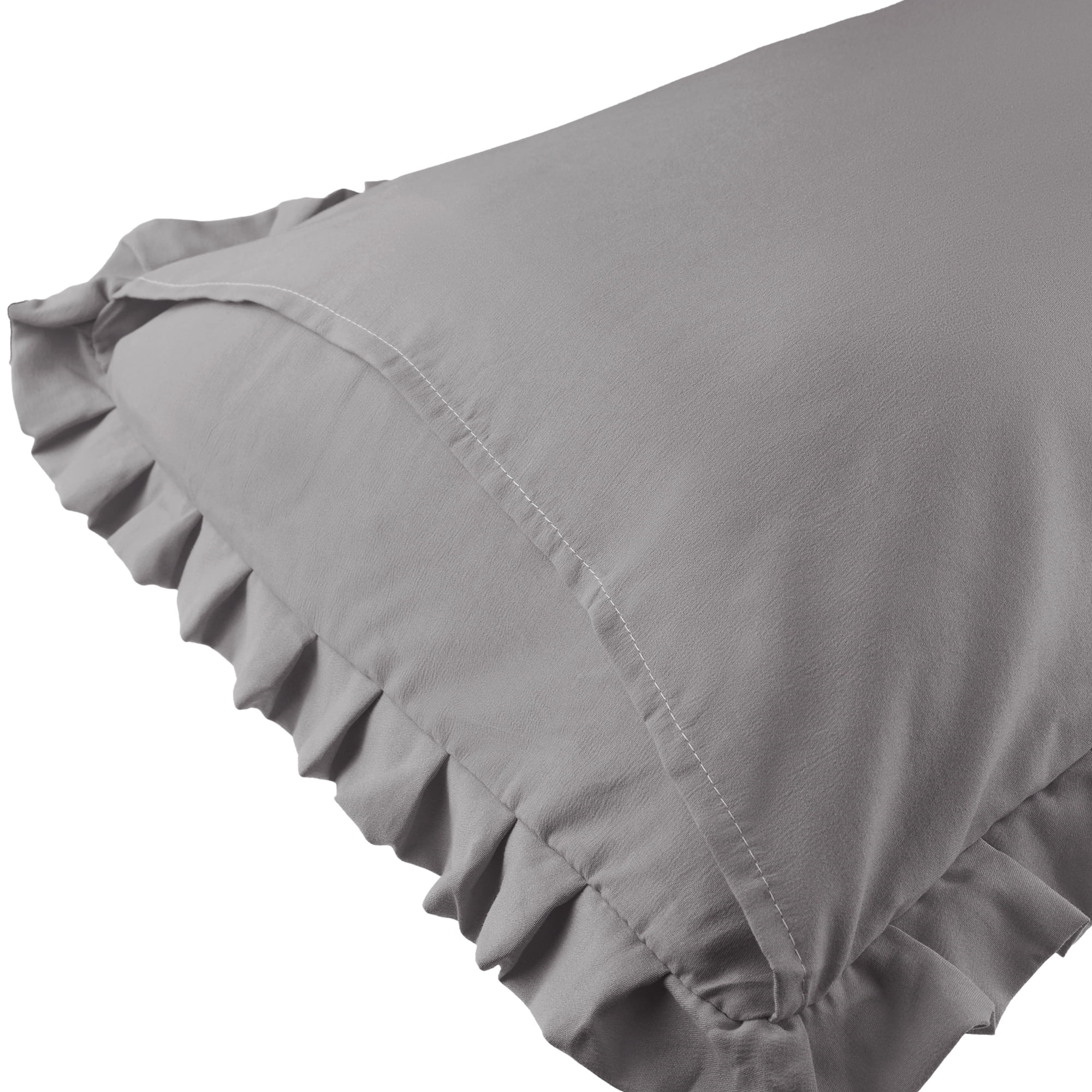 Unique Bargains Pack of 2 Ruffled Edge Ruffled Envelope Closure Pillow Shams Gray Queen