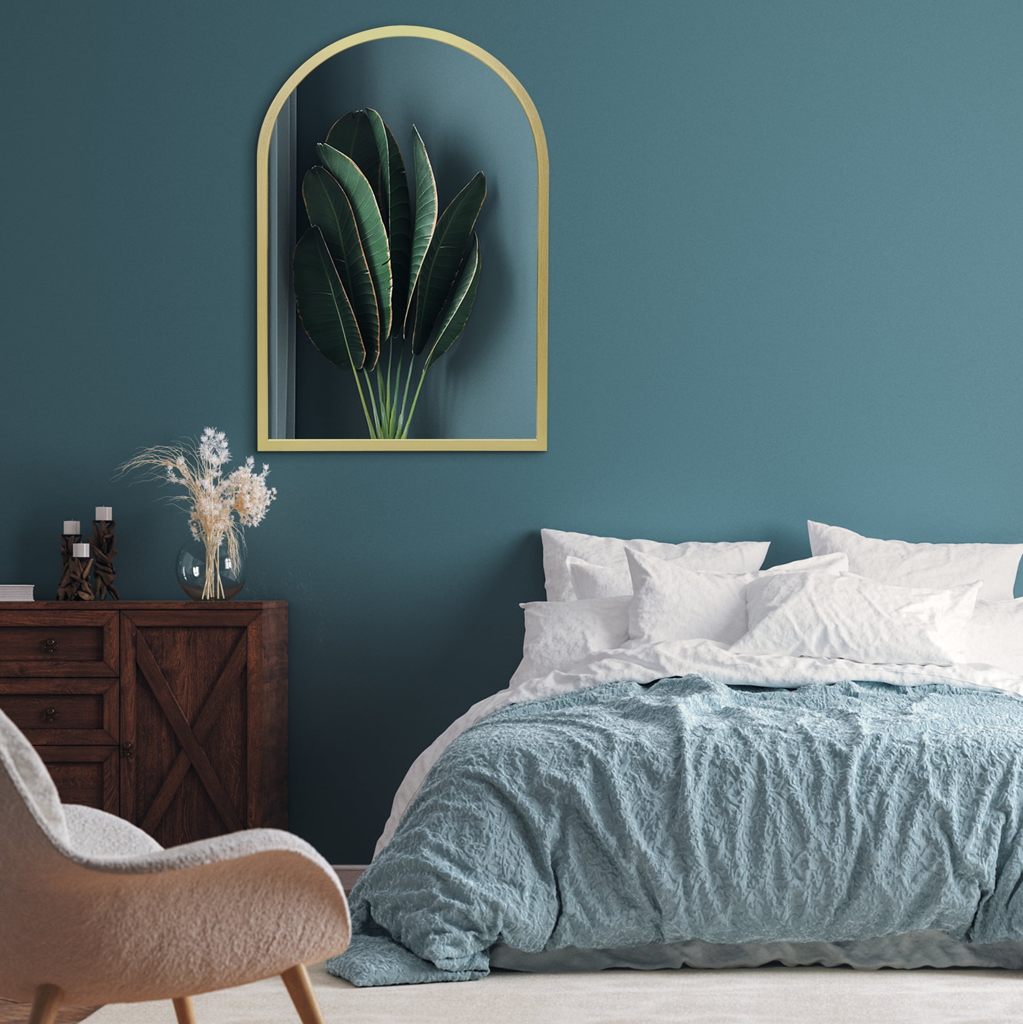 Americanflat - 20x30 Gold Framed Curved Arched Mirror for Bedroom Living Room Bathroom