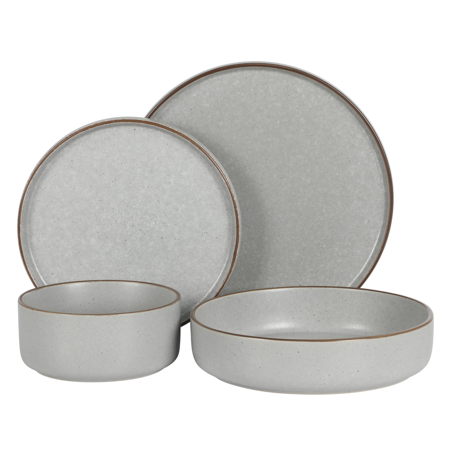 Gibson Elite Gelston Stoneware Matte Reactive Glaze 16 Piece (Service for 4) Plates and Bowl Dinnerware Set - Grey