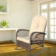 thumbnail image 3 of FFH Outdoor Wicker Rocking Chair, Rattan Rocker Accent Armchair for Patio, Garden, Backyard, Shallow Brown Cushion, 3 of 7