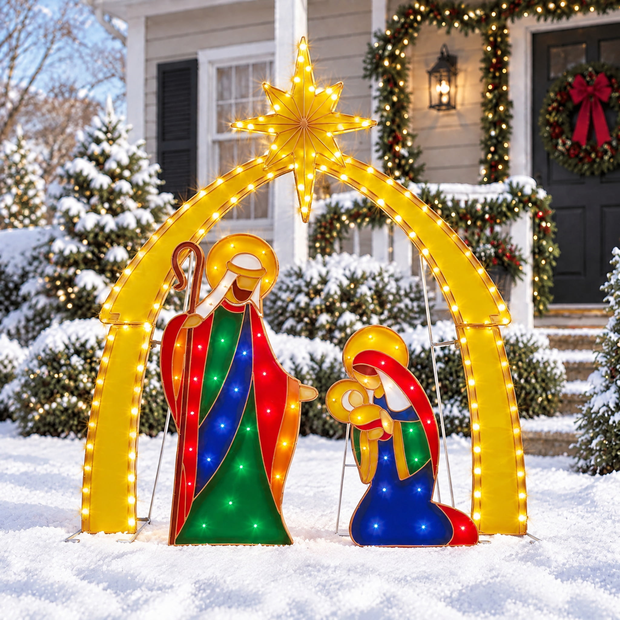 Indoor/Outdoor Light-Up Nativity Scene Set Christmas Decoration with 174 LED Lights, Multicolor, 3 Pieces, by Holiday Time