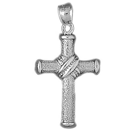 14K White Gold Roped Cross Pendant - 39 mm