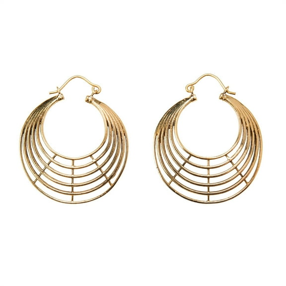 81stgeneration Women's Gold Tone Brass 36 mm Tribal Egyptian Style Creole Layered Hoop Earrings