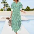 thumbnail image 3 of Teal Gold Intricate Floral Pattern Shirt Dress Long Sleeve Street Fashion V Neck Oversized Casual Dress Women Evening Dress, 3 of 7