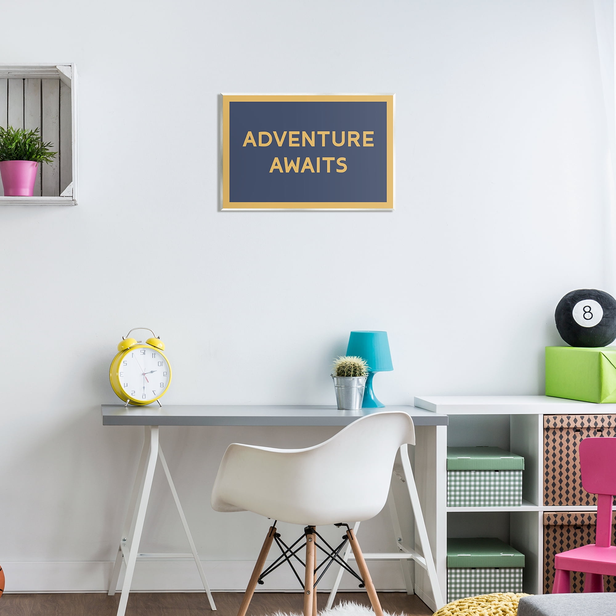 Stupell Industries Adventure Awaits Blue & Ochre Inspirational Painting Unframed Art Print Wall Art