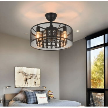 FINE MAKER 20 inch Unique Farmhouse Ceiling Fans Lights, Vintage Caged Ceiling Fan with Remote