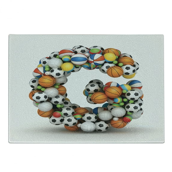 Letter G Cutting Board, Athletic Theme Concept Youthful Teenager Boys Girls Activity Font for Sports Fans, Decorative Tempered Glass Cutting and Serving Board, Small Size, Multicolor, by Ambesonne
