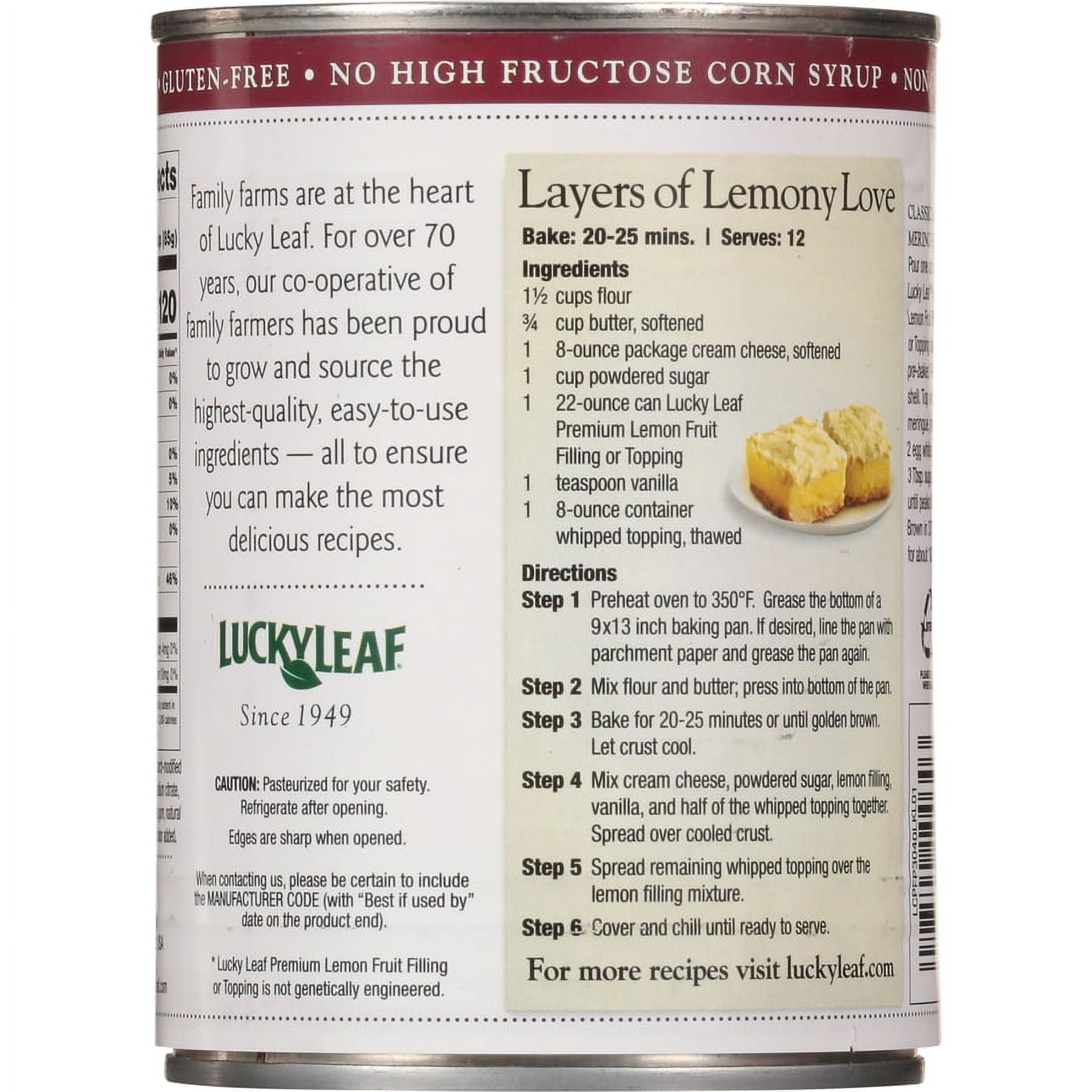Lucky Leaf Premium Lemon Fruit Filling or Topping, 22oz Can pack of( 3)