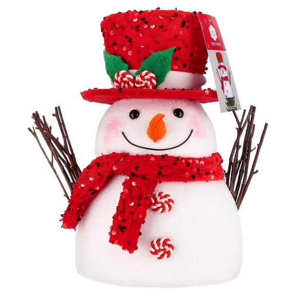 Snowman Fabric Christmas Tree Topper, Red and White, 12.5", by Holiday Time