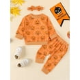 thumbnail image 2 of Toddler Baby Girl Halloween Outfits Pumpkin Long Sleeve Sweatshirts Jogger Pants Headband 3Pcs Fall Clothes Set 3M-3T, 2 of 8