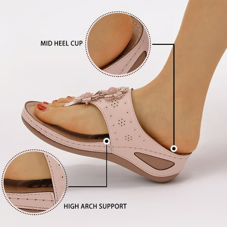 

HAXMNOU Flip Flops Sandals For Women With Arch Support For Comfortable Walk Summer Wedge Sandal Mage Function Platform Shoes Pink 41