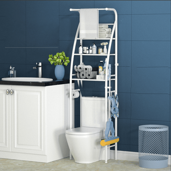 DTIG Over the Toilet Storage, Bathroom Organizer and Storage Shelf with Paper Holder and Hooks, New Over Toilet Storage Rack for Bathroom Laundry Room Balcony